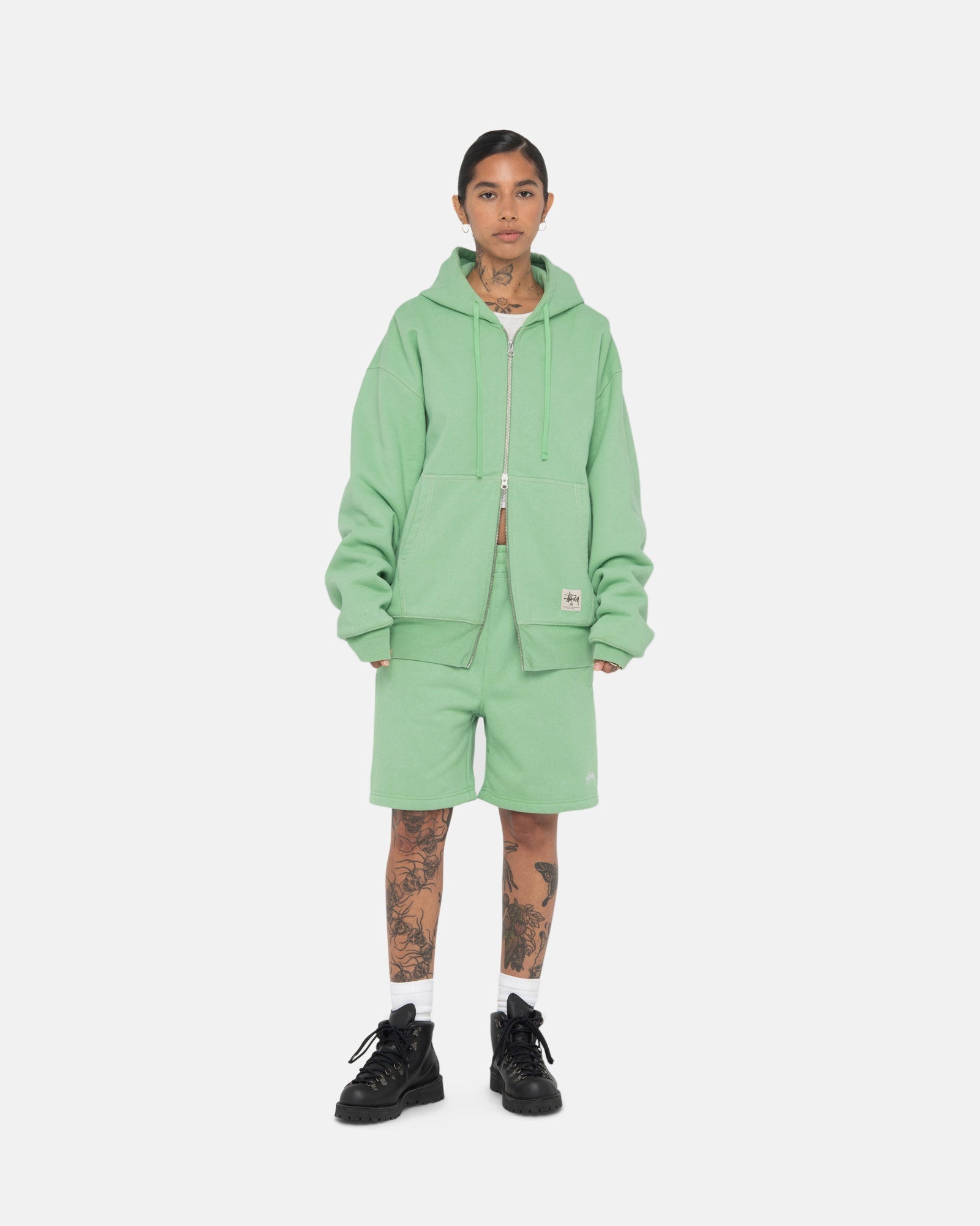 DOUBLE FACE LABEL ZIP HOODIE